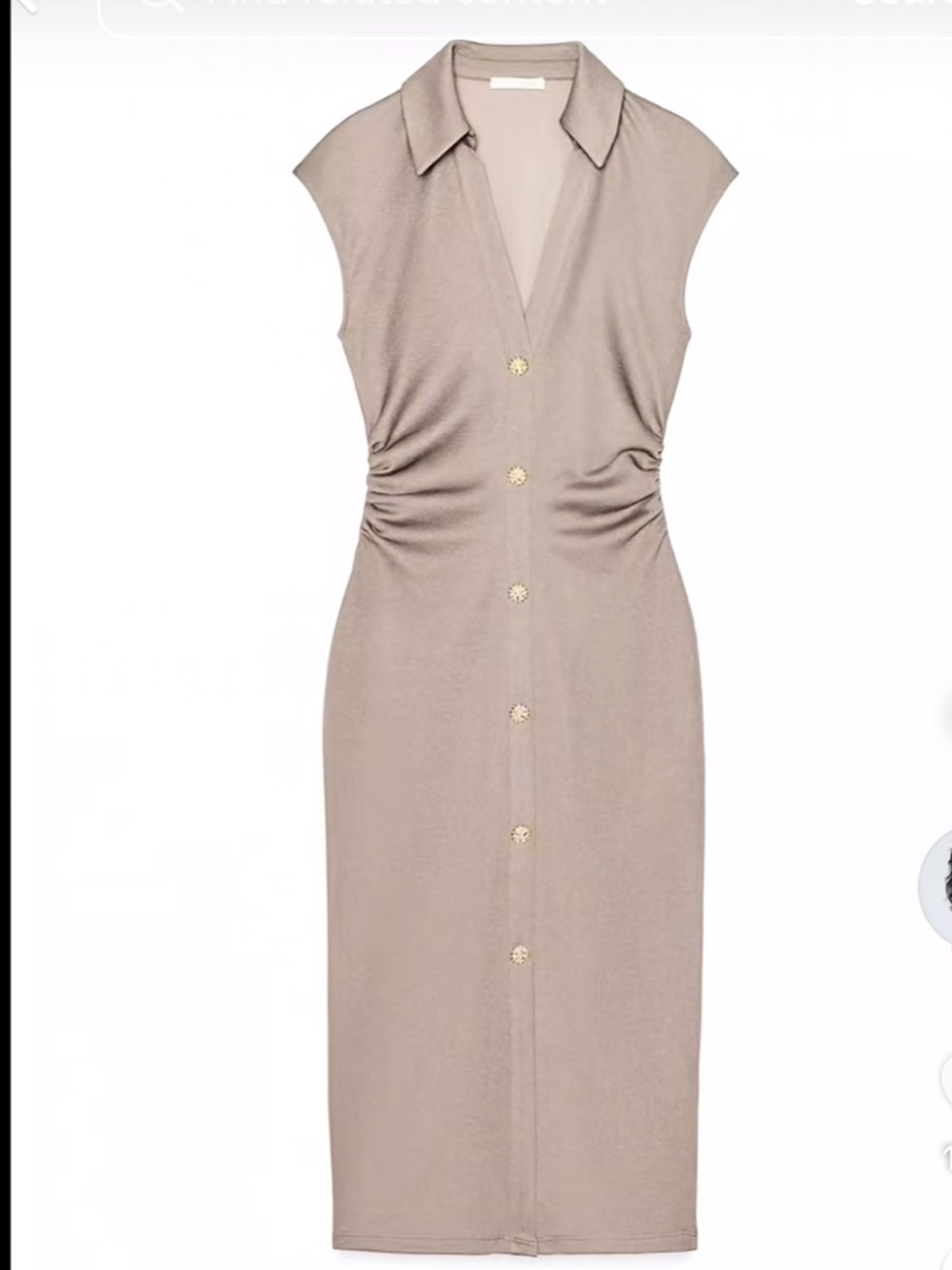 Zara Taupe Button-Front Knit Midi Dress
